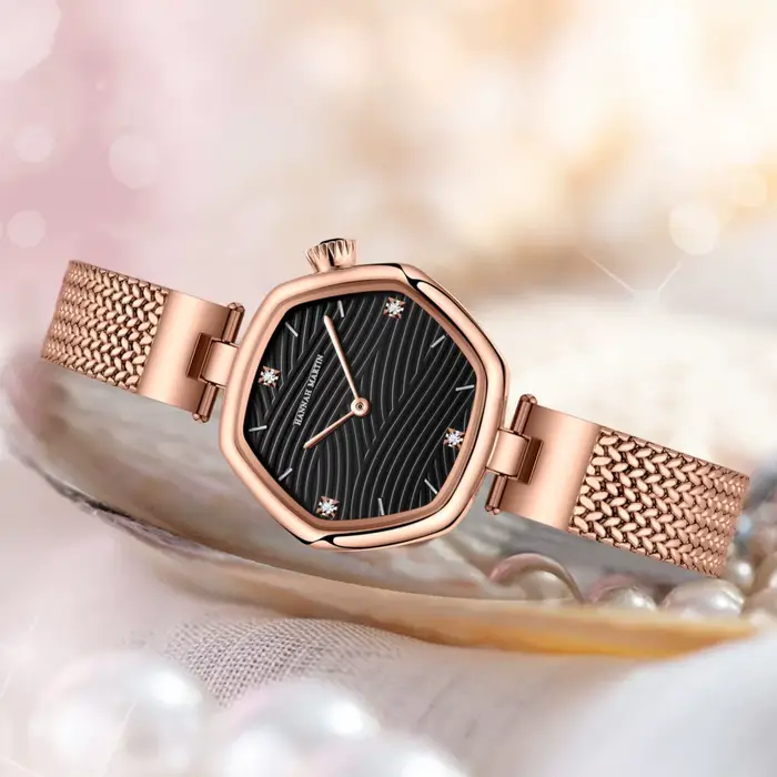 2025 nouvelles femmes boîte-cadeau montre mode Hexagonal en acier inoxydable maille ceinture mouvement japonais or Rose