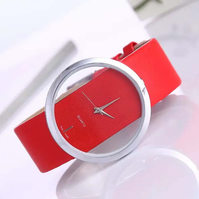 Montre à quartz avec bracelet en cuir transparent pour femme, montre-bracelet creuse pour femme, hor