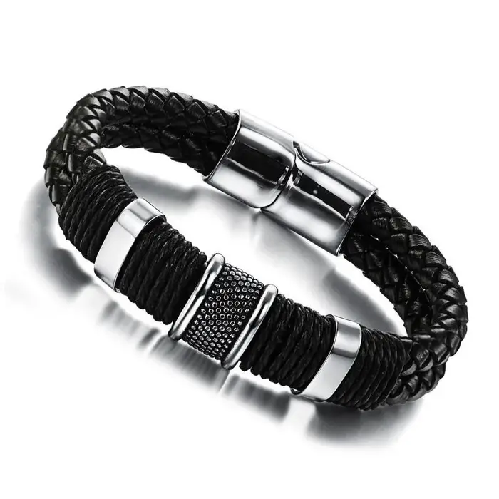 Nouveaux bracelets en cuir tressé en métal pour hommes et femmes
