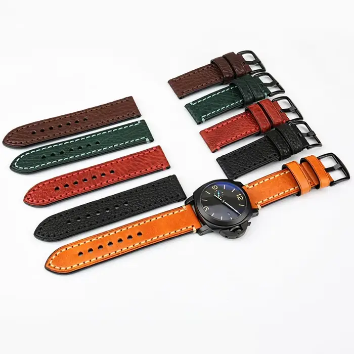 Bracelet de montre en cuir véritable noir brun clair rouge vert avec boucle en acier inoxydable pour montres traditionnelles occasions spéciales