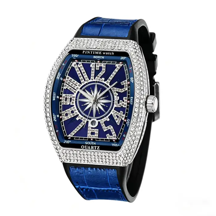 Montre à quartz pour homme - Montre à bracelet en silicone de forme tonneau avec motif étoile, montr