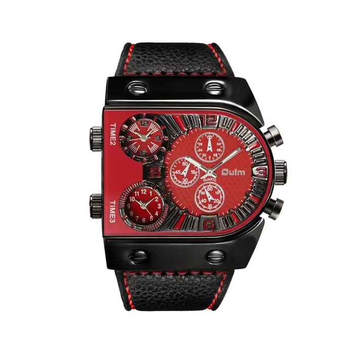 Oulm 9315 montre à trois fuseaux horaires bracelet en cuir décontracté montres pour hommes conceptio
