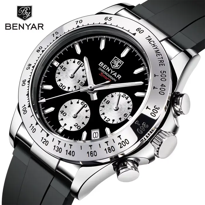 BENYAR nouvelles montres à Quartz décontractées pour hommes lunette en acier bracelet en Silicone étanche multifonctionnel montre-bracelet lumineuse pour homme
