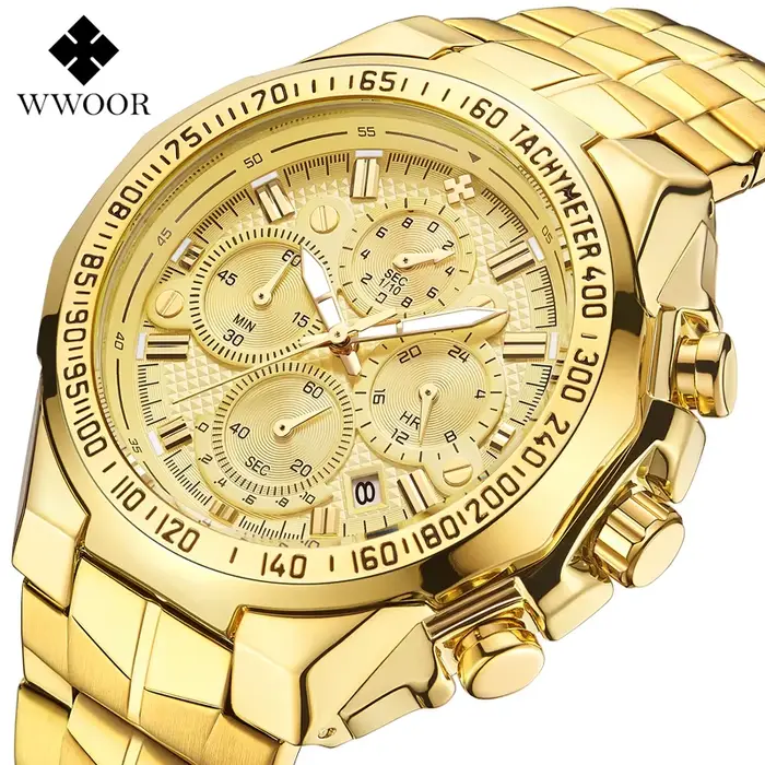 WWOOR – montre-bracelet chronographe doré pour homme