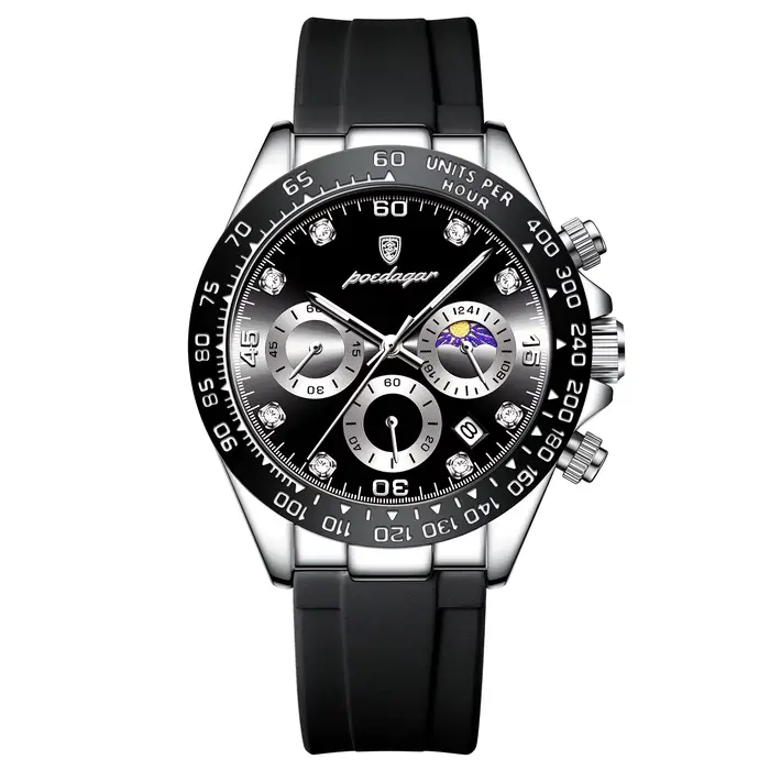 Montre-bracelet POEDAGAR à quartz avec fonction date, chronographe, résistance à l'eau, mains lumineuses et bracelet en bambou pour hommes occassions spéciales