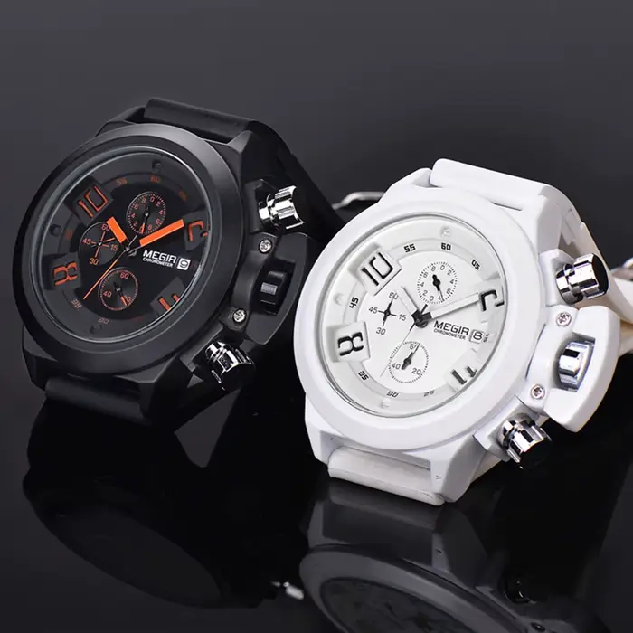MEGIR Sport de plein air hommes montres chronographe étanche horloge grand cadran Quartz militaire montre-bracelet Date automatique Relogio Masculino