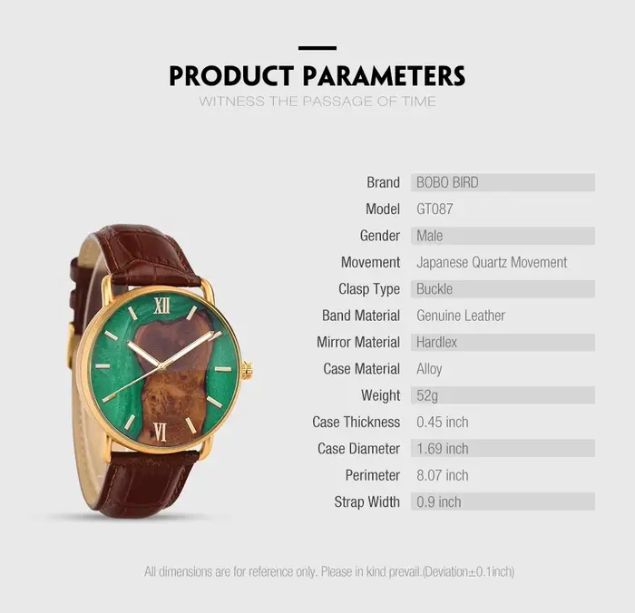 Montre en bois gravée avec bracelet en cuir mouvement japonais