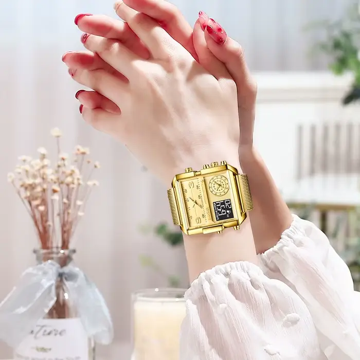 Nouvelle montre LIGE en or pour femmes, montre carrée mode double affichage, résistante à l'eau, pour occasions spéciales et quotidiennes