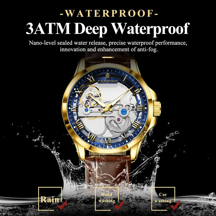 Montre homme automatique CAREKISO avec tourbillon creux et style décontracté pour homme, résistante à l'eau, élégante et pratique pour diverses occasions
