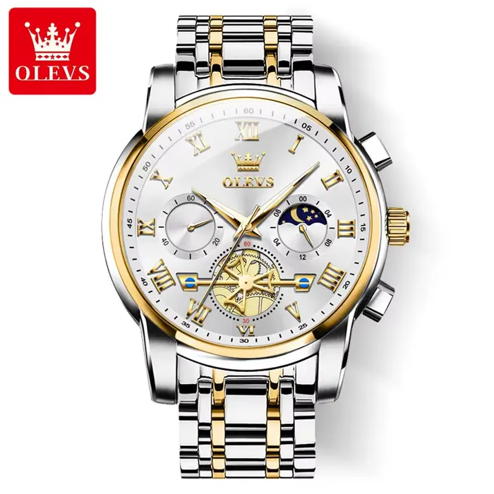 OLEVS-Montre-bracelet à quartz étanche pour homme, chronographe Shoous, cadran à échelle romaine cla