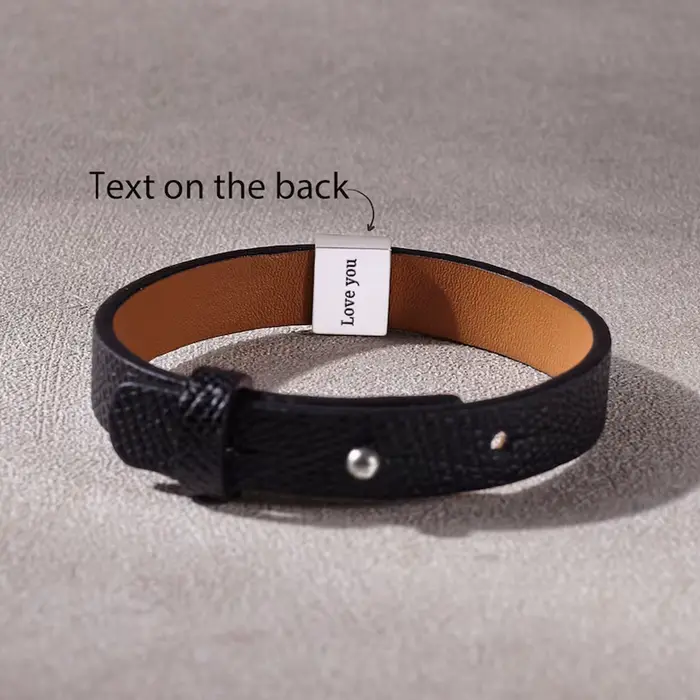 Bracelet personnalisé en cuir noir pour homme