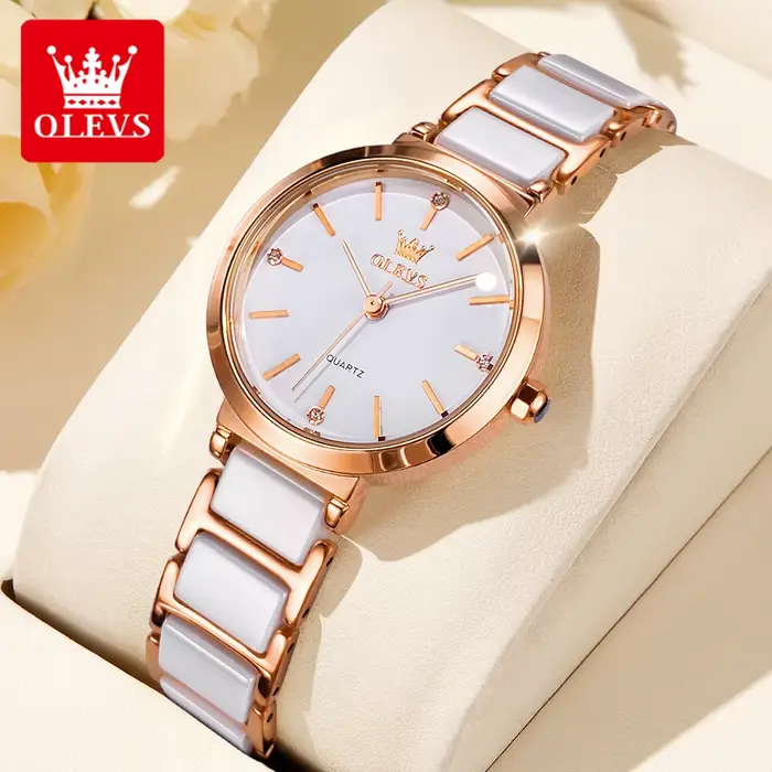 Montres OLEVS 5877 en promotion pour femme, élégantes, boîtier or rose, étanches, mouvement à quartz