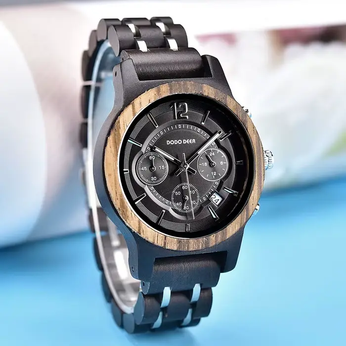 DODO DEER montre en bois pour femmes de luxe rétro lumineux avancé écologique zèbre