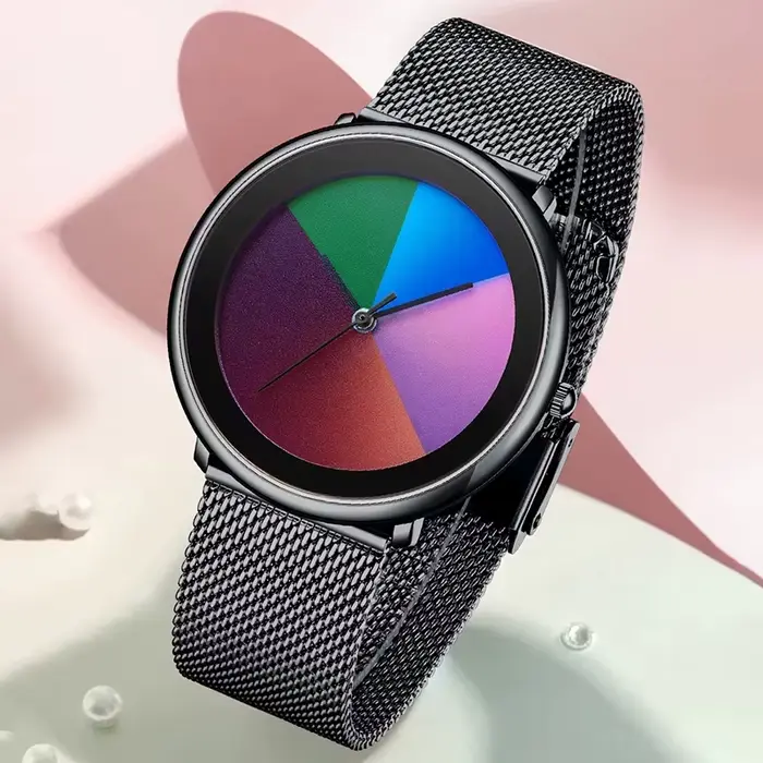 Montre LIGE Femme avec Cadran Changeant de Couleur, Bracelet en Maille, Étanche et Quartz Pour Femmes Occasions Spéciales Casual