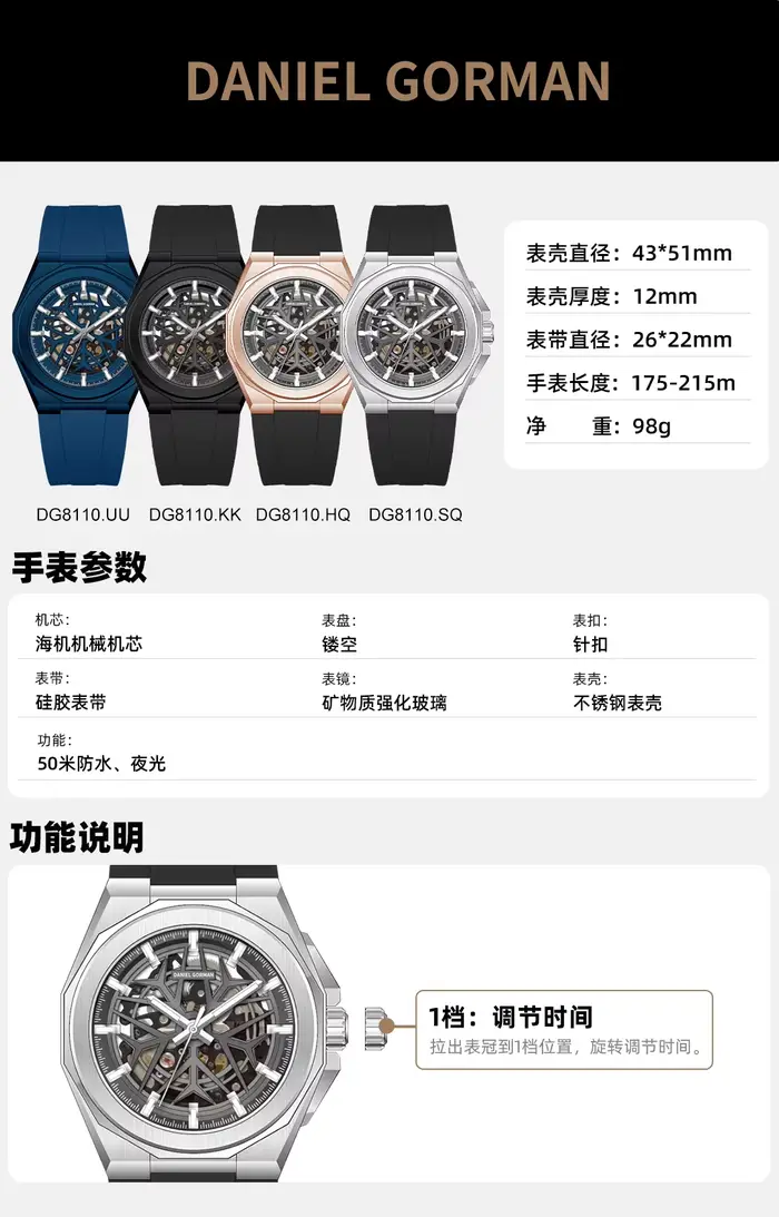 Montre squelette Daniel Gorman en acier inoxydable