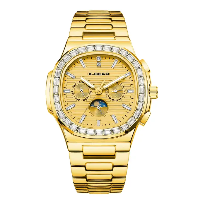 Montre-bracelet automatique mécanique pour homme Fashion Square, luxe, strass, bracelet en acier ino
