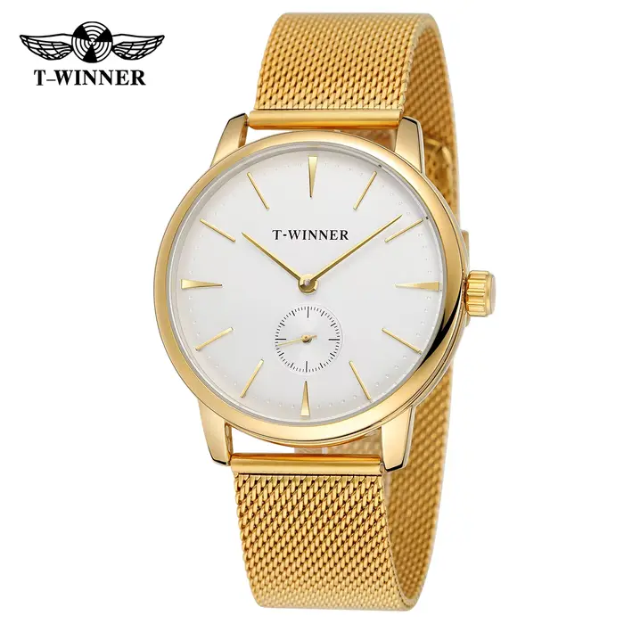 WINNER-Montre mécanique étanche pour homme, bracelet en maille, horloge élégante, mode décontractée,