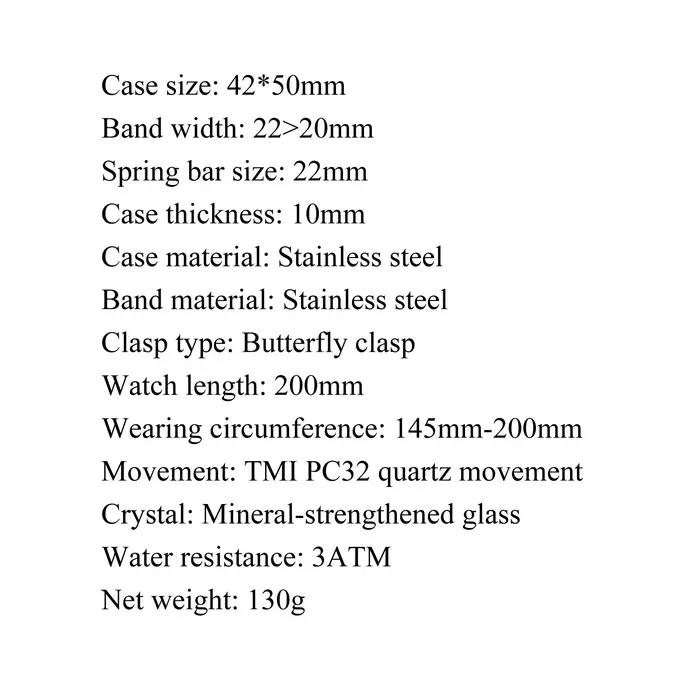 Montre pour homme avec cadran doré de 42 mm, mouvement à quartz TMI PC32, calendrier, bracelet en acier inoxydable, montres de luxe haut de gamme, cadeau pour homme 2026
