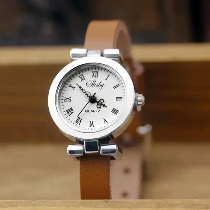 Shsby nouvelle mode vente chaude en cuir véritable femme argent montre ROMA Vintage