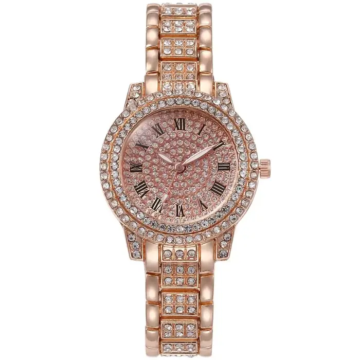 Montre en diamant de luxe pour femme, montre-bracelet à quartz en acier, horloge pour femme, marque 