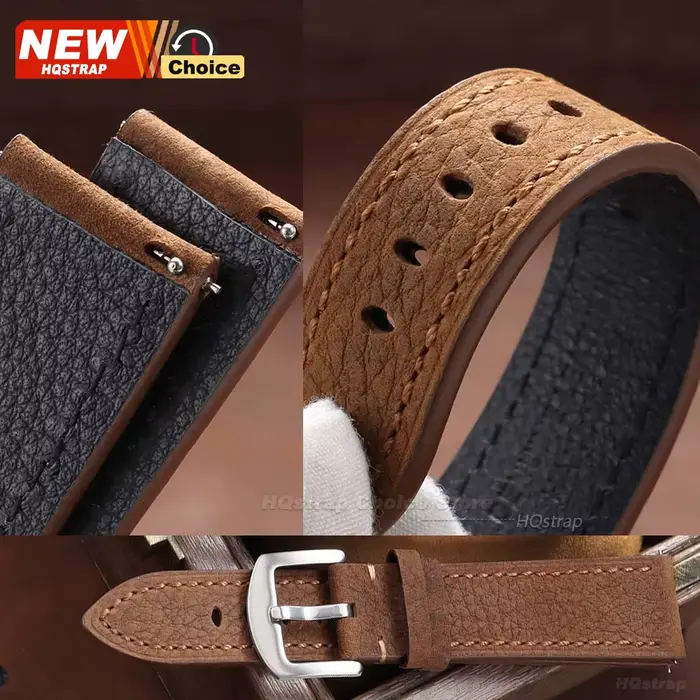 Bracelet de montre en cuir fait main rétro 20mm 22mm à motif litchi à dégagement rapide pour Omega