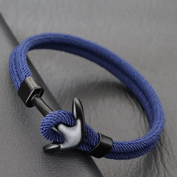 Bracelet Ancre en corde nautique personnalisable pour homme, styles hip-hop et rock, cadeau idéal pour occasions spéciales