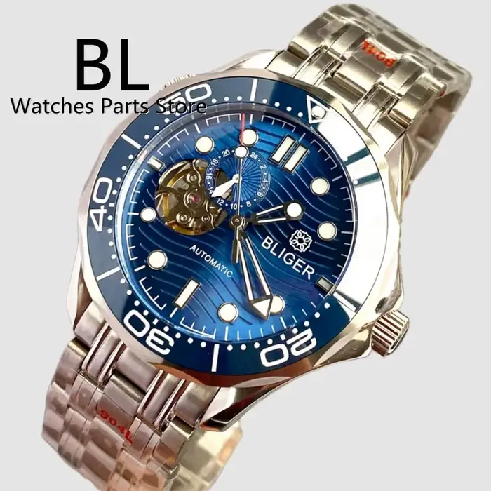 BLIGER-Montre existent de Luxe NH39 pour Homme, 41mm, Verre Saphir, Cadran Bleu, Aiguilles d'Index S