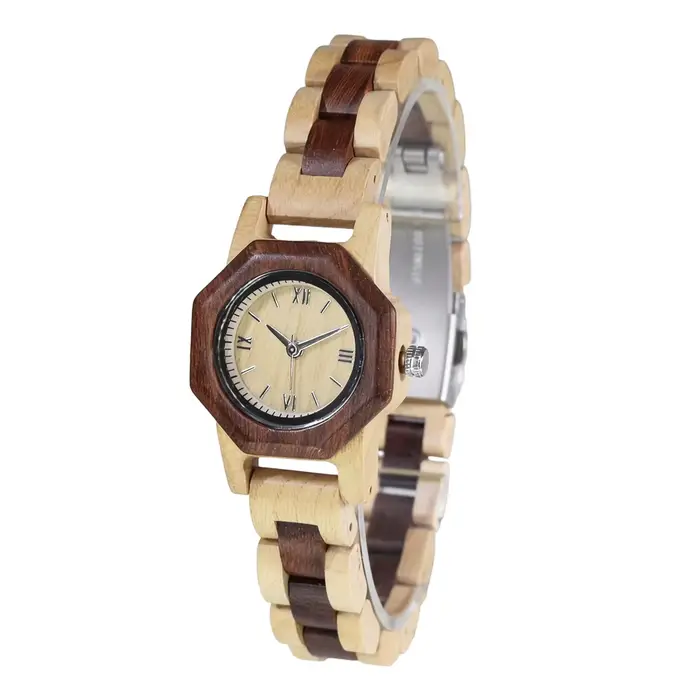 Montre en bois de santal octogonal pour femme