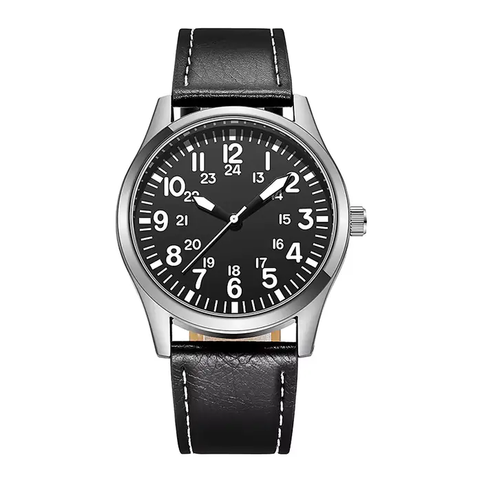 Montre de terrain avec bracelet en acier, lecture facile, mouvement japonais