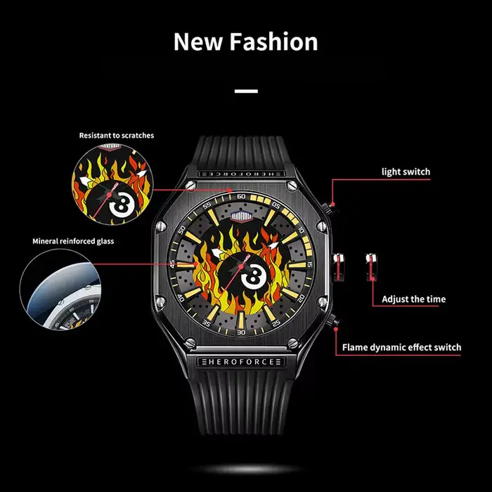 Montre homme HEROFORCE 2026 affichage double lumineux montre-bracelet à quartz silicone style vendange résistance à l'eau occassions spéciales