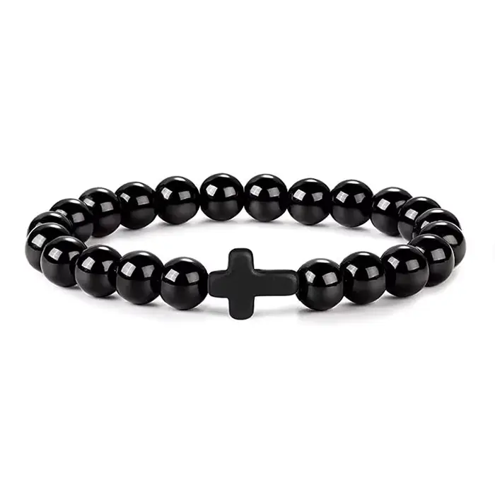 Prière hommes pierre naturelle bois perles chapelet hématite croix Bracelets Onyx méditation Bracele