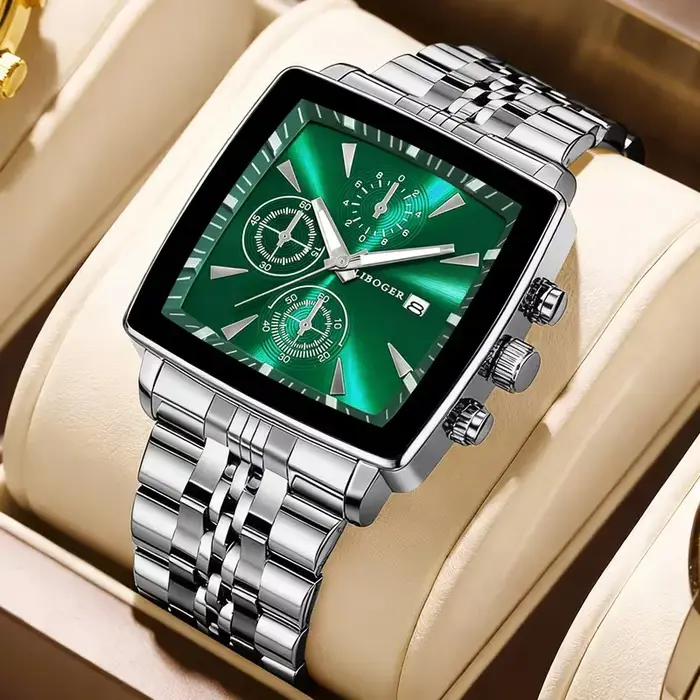 Montre-bracelet à Quartz homme cadran carré luxe acier inoxydable occasion spéciale affaires mode élégante
