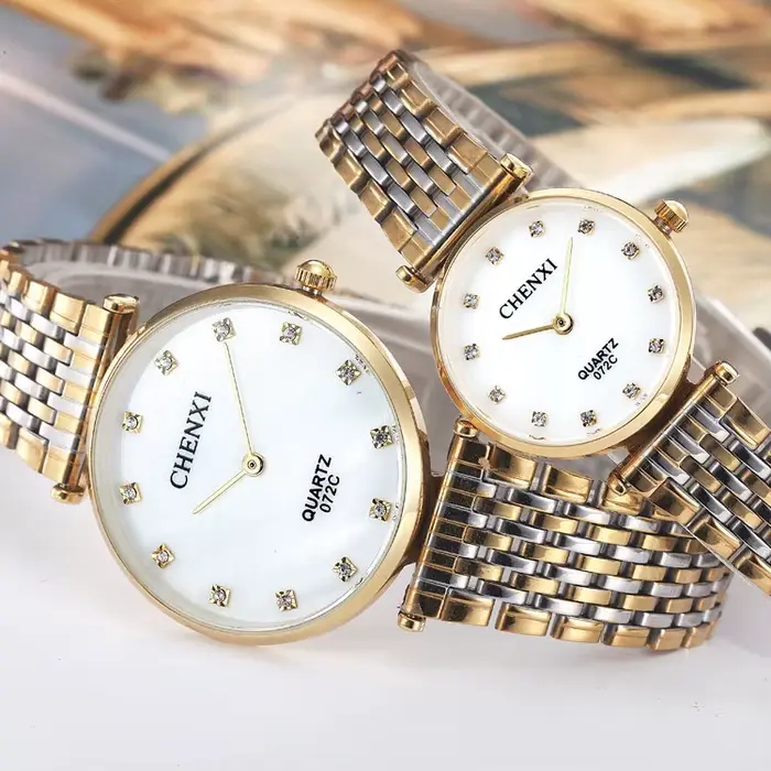 Chenxi-Montres à quartz en acier inoxydable doré pour hommes et femmes, montres décontractées pour couples, breloques de robe imperméables, style d'affaires, marque de mode, 2018