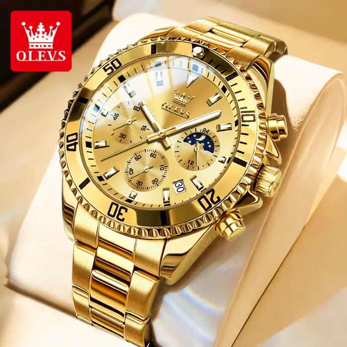 Montres pour hommes OLEVS 2870, phase lunaire, originales, étanches, de luxe, à quartz, chronographe