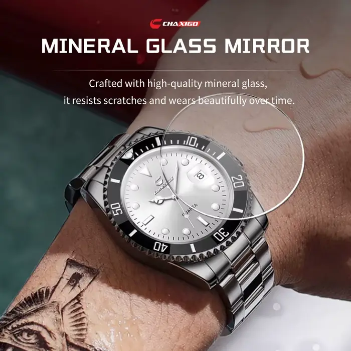 CHAXIGO Montre pour homme en acier inoxydable de style fantôme vert classique avec finition lumineuse et résistance à l'eau