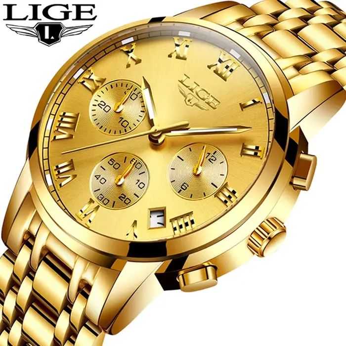 Montre de luxe en acier inoxydable LIGE pour homme avec fonction date automatique et résistance à l'eau pour diverses occasions