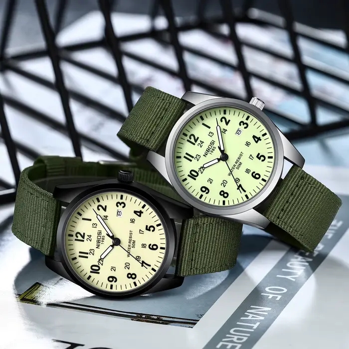 NIBOSI hommes montres aiguilles lumineuses horloge de luxe militaire sport calendrier Quartz montre-bracelet