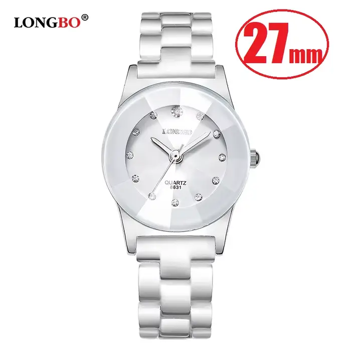 Longbo montre de luxe pour femmes grande marque en céramique blanche diamant étanche montre-bracelet