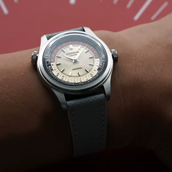 Merkur World Time montre mécanique rétro pour hommes en cuir étanche 38mm Reloj Hombre