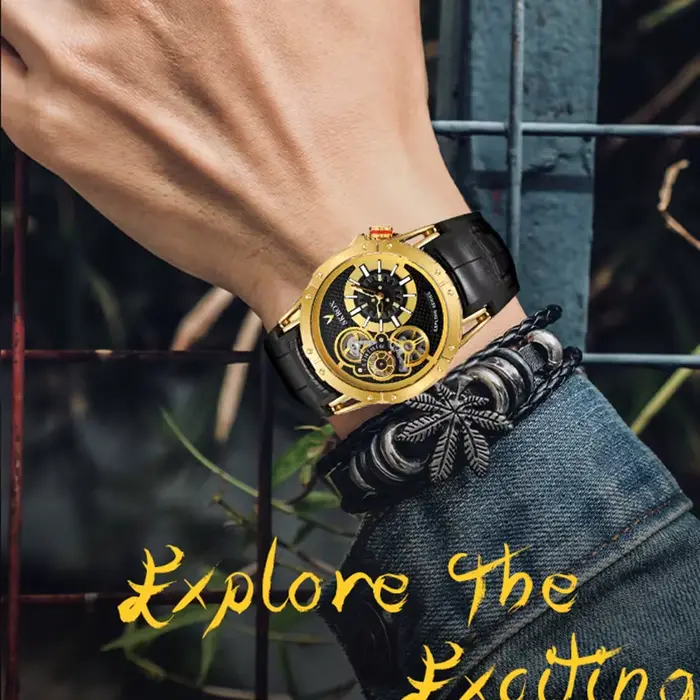 SKROX Style Punk grande taille double mouvements automatique homme montre Tourbillon étanche militaire terrain sport Silicone montres