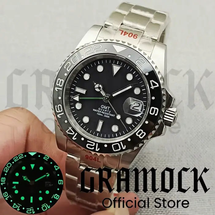40mm GMT montre pour hommes lunette en céramique verre saphir cadran lumineux 10Bar étanche verre sa