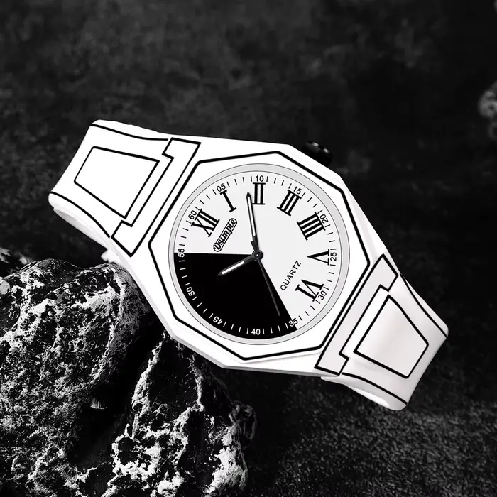 Montre Simple Mode Hommes Fonction Date Montre Bracelet Quartz Style Preppy Entrainement Electronique Bracelet Silicone Unisexe Occasions Spéciales