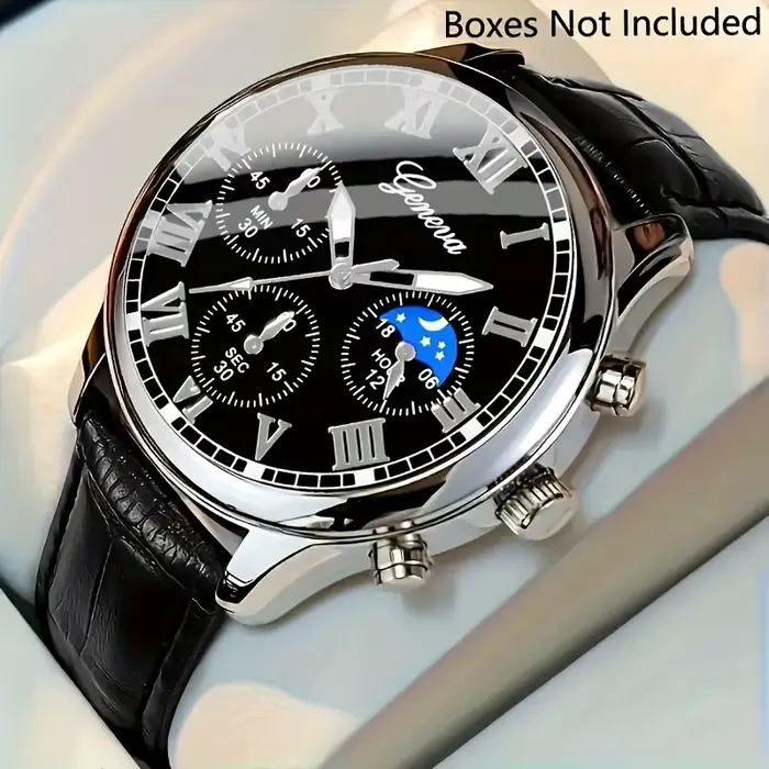 Montre à quartz décontractée pour hommes, combinaison de bracelets de montre en cuir PU d'affaires à