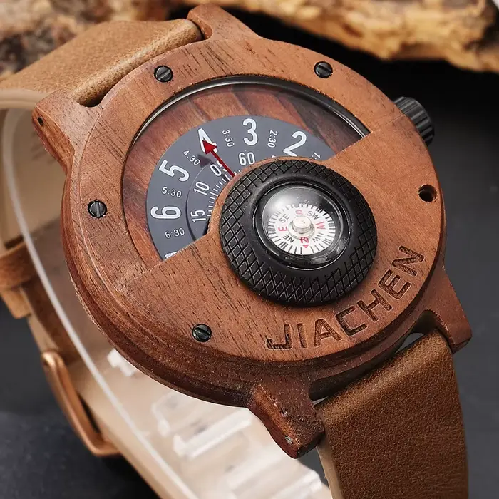 Montre militaire en bois et bambou pour homme