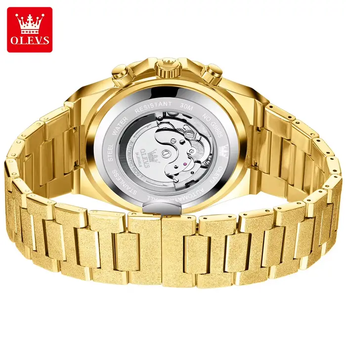 Montre OLEVS Tourbillon Automatique Luxe Hommes avec Tourbillon Squelette Lumineux Calendrier Complet et Phase de Lune Occasions Spéciales