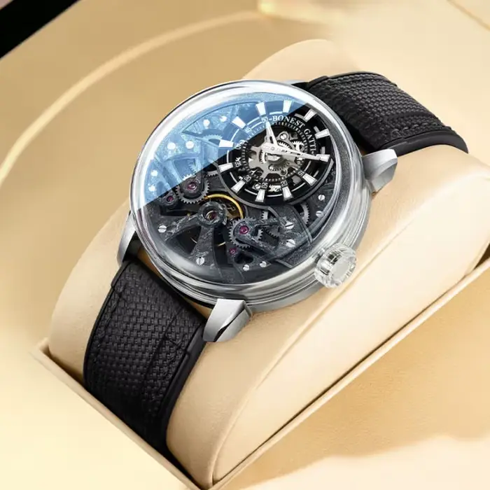 Montre mécanique automatique pour homme BONEST GATTI, cristal saphir, acier inoxydable 316, bracelet en caoutchouc luminescent, montre squelette pour homme d'affaires