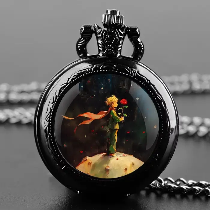 Montre de poche Prince et Rose dôme avec chaîne chiffres arabes cadran Vintage hommes femmes collier pendentif horloge meilleur cadeau pour les enfants