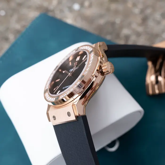 OBLVLO hommes de luxe or Rose cadran noir avec diamants lunette montre automatique étanche élastique mécanique