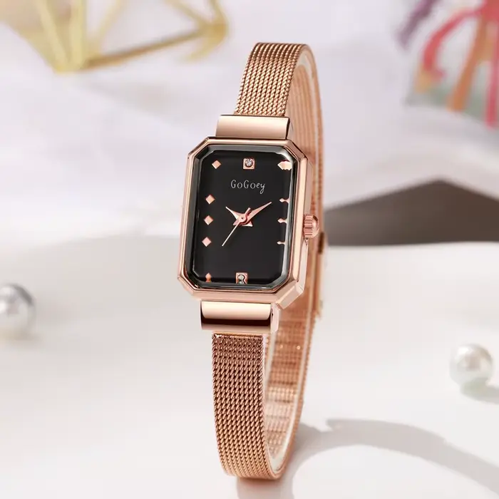 Montre élégante à Quartz pour Femmes avec Bracelet en Acier Inoxydable Forme Rectangulaire Occasions Spéciales