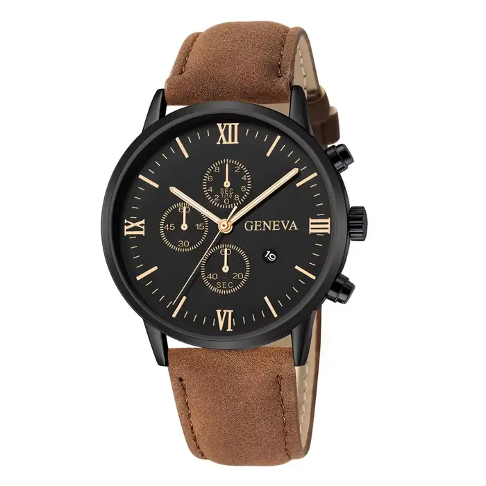 Genève – montre en cuir Ultra mince pour hommes